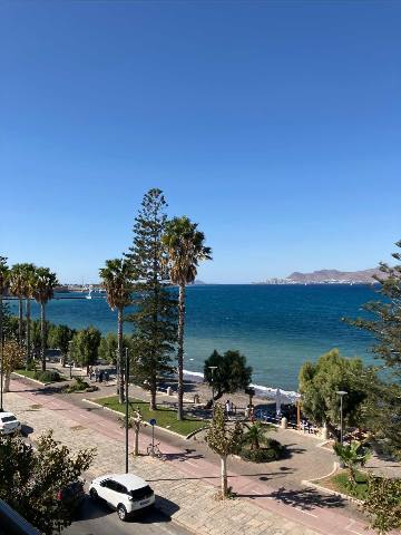 Bodrum, Kos, a view of a coastal promenade with palm trees and sea